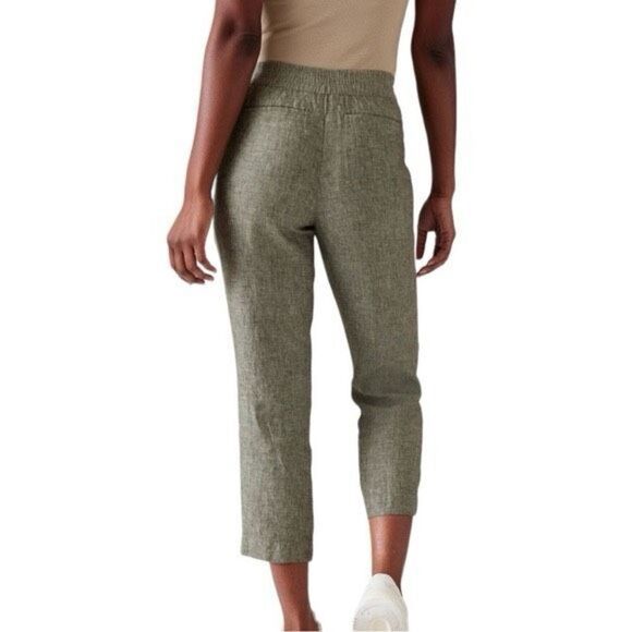 ✨Athleta Voyager Washable Linen Sz. 12  Olive Pants✨ - Picture 5 of 10